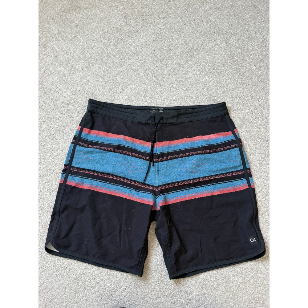 Outerknown Surf Board Shorts Size 36 Black Blue Red Striped Recycled Fabric